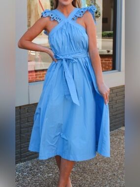 NWT Light Blue Maxi Dress with Eyelet Straps